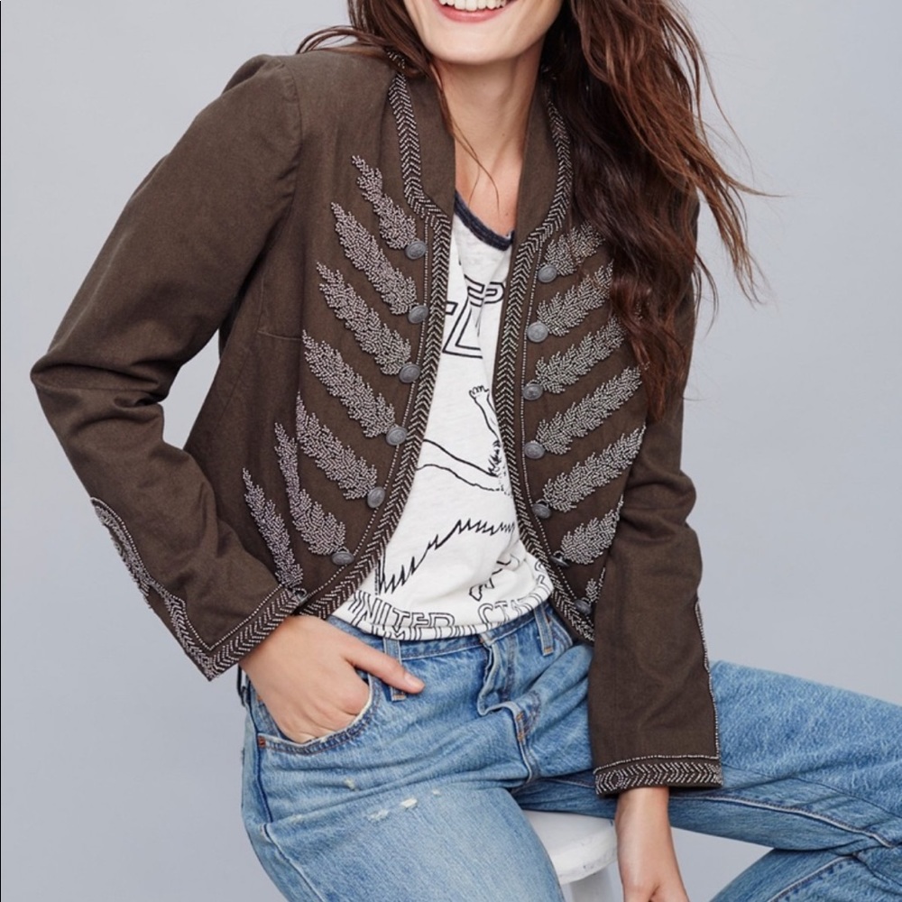 Like new Free People beaded military band jacket